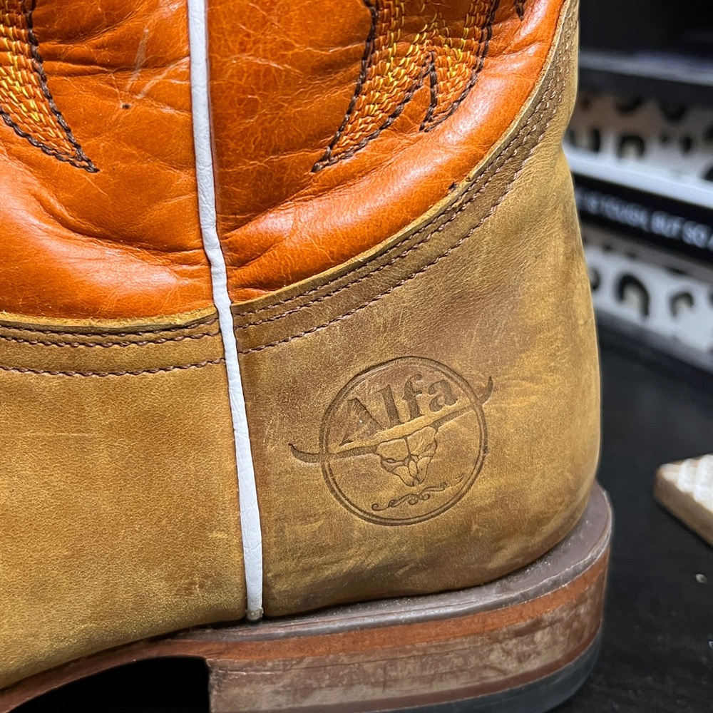 Alfa Western Wear Men's Western Cowboy Boots - Brown and Orange - Picture 3 of 4